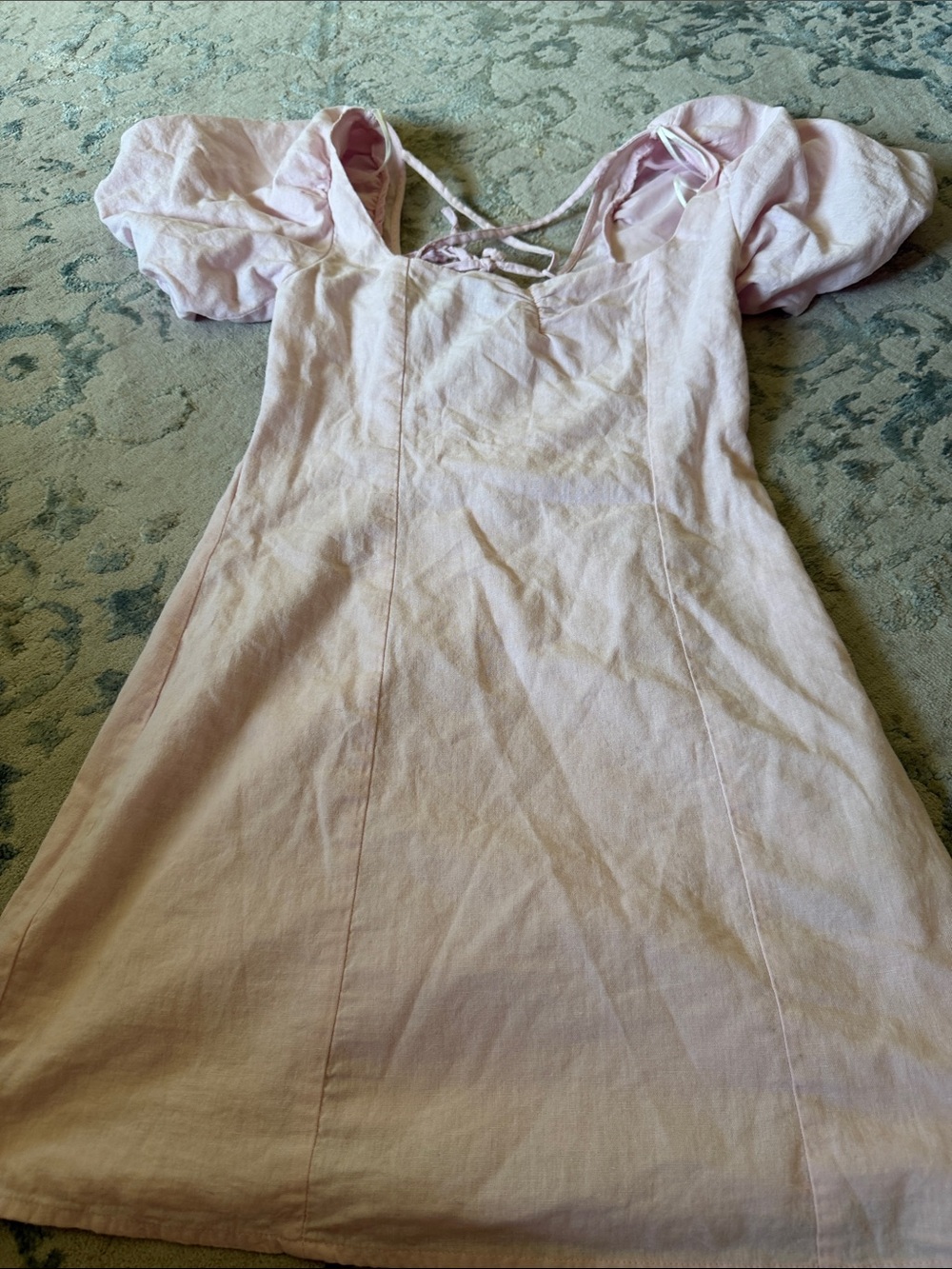 Divided Light Pink Linen-Blend Puff Sleeve Nightdress